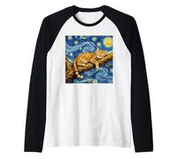 Van Gogh Art Sleeping Orange Cat Starry Night Raglan Baseball Tee