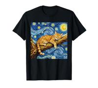 Van Gogh Art Sleeping Orange Cat Starry Night T-Shirt