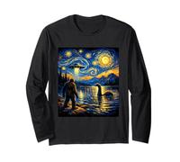 Van Gogh Art Starry Night Bigfoot UFO Lake Monster Encounter Long Sleeve T-Shirt