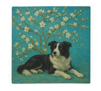 Van Gogh Border Collie Glass Worktop Protector - Large Square Kitchen Chopping Board Gift for Dog Owners 30cm x 30cm (12" x 12")