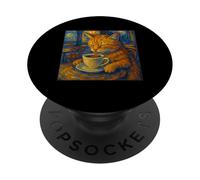 Van Gogh Cat Painting Funny Artistic Cat Coffee Lover PopSockets Adhesive PopGrip