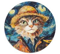 Van Gogh Cat Puzzles for 1000 Piece 1000-Piece Round Jigsaw Puzzle Ideal for Lover, Perfect Christmas, New Year, Valentine's Gift (67.5x67.5cm)