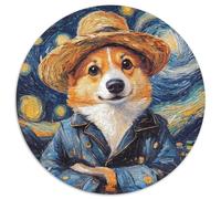 Van Gogh Corgi 1000 Pieces Puzzle Gifts Round Jigsaw Puzzle 1000 Pieces Fun at Home Activities, Birthday Present, Travel Gifts (67.5x67.5cm)