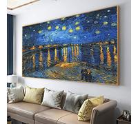 Van Gogh Famous Painting Starry Night Canvas Pictures and Print Contemporary Large Wall Art Framed Artwork 32x24inch/80x60cm with-Golden-Frame Stretched and Ready to Hang