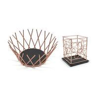Copper Metal Slate Base Decorative Storage Display Basket Fruit Bowl