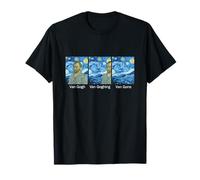 Van Gogh Funny Art Women's Unisex-Adults Cotton Blend Short Sleeve Classic Fit T-Shirt - Black - Small - Starry Night Self-Portrait Mashup - Art Lovers, Couples, Women, Birthday Celebrants