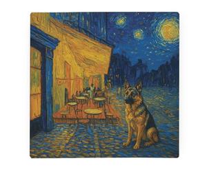 Van Gogh German Shepherd Glass Worktop Protector - Large Square Kitchen Chopping Board Gift for Dog Owners 30cm x 30cm (12" x 12")