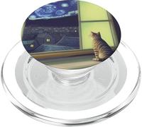 Van Gogh Inspired Cat Staring at Starry Night PopSockets PopGrip for MagSafe