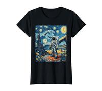 Van Gogh Inspired Cosmic Space Explorer Astronaut Dreamer Value Graphic T-Shirt, Women, Black, L