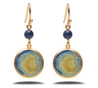 Van Gogh Inspired Starry Night Earrings Gold Finish with Sodalite, Metal, Sodalite