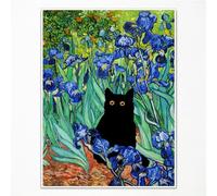 Van Gogh Irises Canvas Wall Art Famous Oil Paintings Garden Flower Black Cat Poster Funny Cat Floral Print Colorful Abstract Farmhouse Gallery Aesthetic Room Wall Decor for Bathroom 12x16in Unframed