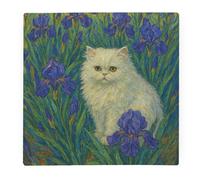 Van Gogh Irises Cat Portrait Large Square Glass Worktop Protector - Artwork Inspired Gift Kitchen Smooth Chopping Board Worktop Saver with Non-Slip Feet 30cm x 30cm (12" x 12")