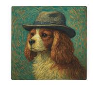Van Gogh King Charles Spaniel Glass Worktop Protector - Large Square Kitchen Chopping Board Gift for Dog Owners 30cm x 30cm (12" x 12")