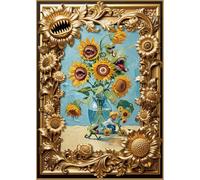 Van Gogh Mutant Sunflowers Jigsaw Puzzle 1000 Pieces - Funny Horror Art Puzzle for Adults & Family, Unique Golden Frame Design, Perfect Snap, 27.6 x 19.7 in, Hipazous