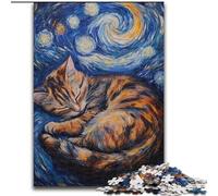 Van Gogh Night Sky Black Cat Puzzles for Adults And Teenagers, Educational Games Home Decoration Suitable for Desktop Decoration 26x38cm