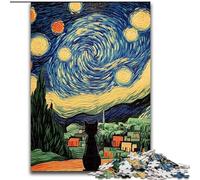 Van Gogh Night Sky Cat 1000 Pieces Jigsaw Puzzle for Adults& Teens, Help The Brain Exercise Addictive Toys to Cultivate Patience Perfect Decoration (26x38cm)