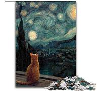 Van Gogh Night Sky Cat 1000 Pieces Jigsaw Puzzles for Adults And Teens, Staycation Kill Time Every Piece Is Unique - Challenging Family Fun Game (26x38cm)