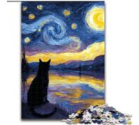 Van Gogh Night Sky Cat Jigsaw Puzzles for Adults Teenagers Jigsaws Puzzle, Family Activity Fun at Home Activities, Birthday Present,Travel Gifts (size 26x38cm)