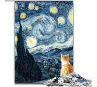 Van Gogh Night Sky Cat Jigsaws 1000 Pieces for Adults, Family Fun Games Fun at Home Activities, Birthday Present, Travel Gifts (26x38cm)