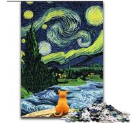Van Gogh Night Sky Cat Puzzles for Adults Teens 1000 Pieces, Help The Brain Exercise Addictive Toys to Cultivate Patience Unique Challenge Game (50x75cm)