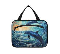 Van Gogh Pattern Dolphin Hanging Travel Toiletry Cosmetic Makeup Bag Large Capacity Foldable Storage Wash Bags for Women Girls Bathroom