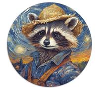 Van Gogh Raccoon Puzzles for 1000 Piece 1000-Piece Round Jigsaw Puzzle Ideal for Lover, Perfect Christmas, New Year, Valentine's Gift (67.5x67.5cm)