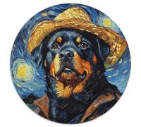 Van Gogh Rottweiler Adult Jigsaw Puzzles 1000 Pieces 1000Pc Adults Round Jigsaw Puzzle Relax & Challenge, Colorful Home Decor Art, for Friends (Size 67.5x67.5cm)
