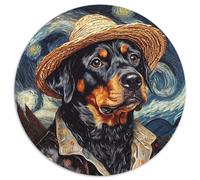 Van Gogh Rottweiler Puzzles 1000 Pieces for Adults Round Jigsaw Puzzle 1000 Pieces Adult Game Gift Family Interactive Game Brain Challenge Gift (67.5x67.5cm)