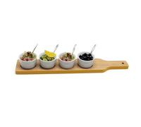 Van Gogh Snack Bowls Nibbles Dips Tray Appetizers Tapas Serving Dishes Set Acacia Wooden Paddle White Porcelain