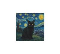 Van Gogh Starry Night Cat Portrait Glass Hot Pot Stand - Artwork Inspired Gift Small Square Kitchen Trivet/Worktop Protector 20cm x 20cm (8" x 8")