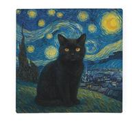 Van Gogh Starry Night Cat Portrait Large Square Glass Worktop Protector - Artwork Inspired Gift Kitchen Smooth Chopping Board Worktop Saver with Non-Slip Feet 30cm x 30cm (12" x 12")