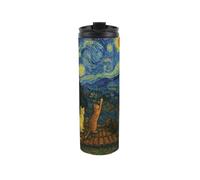 Van Gogh Starry Night Cats Travel Flask - Artwork Inspired Reusable 500ml Stainless Steel Flask Mug Gift for Cat Lovers