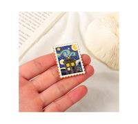 Van Gogh Starry Night Enamel Brooch Police Box Apparel Pin Postage Stamp Lapel Pin Jewelry Badge Brooch&Pins for Cloth