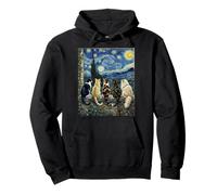 Van Gogh Starry Night Feral Feline Cats Wall Tuxedo Calico Pullover Hoodie