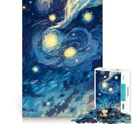 Van Gogh Starry Night Jigsaw Puzzles 1000 Mental Focus Game Precision Cut Smooth Edges Meaningful Connection Building Game (38x52cm)