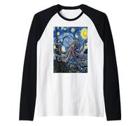 Van Gogh Starry Night Octopus Surreal Art Raglan Baseball Tee