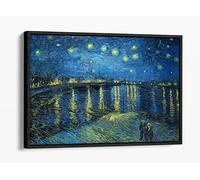Van Gogh Starry Night Over The Rhone Canvas Floater Frame Print Picture Art - Black Frame 30 inch wide x 20 inch high