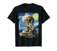 Van Gogh Starry Night Smoking Skull Artistic T-Shirt