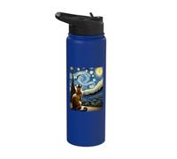 Van Gogh Starry Night Style Artistic Burmese Cat Stainless Steel Insulated Water Bottle