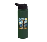Van Gogh Starry Night Style Artistic Maine Coon Cat Stainless Steel Insulated Water Bottle