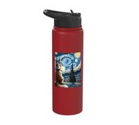 Van Gogh Starry Night Style Artistic Maine Coon Cat Stainless Steel Insulated Water Bottle