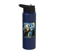 Van Gogh Starry Night Style Artistic Norwegian Forest Cat Stainless Steel Insulated Water Bottle