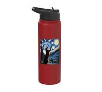 Van Gogh Starry Night Style Artistic Oriental Cat Stainless Steel Insulated Water Bottle