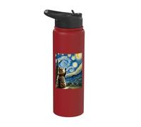 Van Gogh Starry Night Style Artistic Persian Cat Stainless Steel Insulated Water Bottle