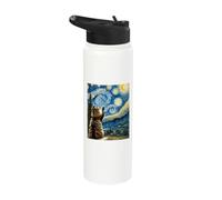 Van Gogh Starry Night Style Artistic Persian Cat Stainless Steel Insulated Water Bottle