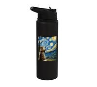 Van Gogh Starry Night Style Artistic Persian Cat Stainless Steel Insulated Water Bottle