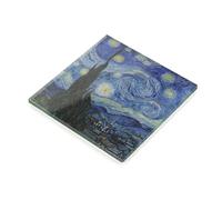 Van Gogh Starry Night Tempered Glass Coaster - Impressionist Artwork Home Decor (Plain Packaging)