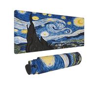 Van Gogh Starry Sky Oil Painting Gaming Keyboard Mouse Pad Mousepad Huge Extended XL Stitched Edge Rubber Sole for Home Office(31.5"X 11.8")