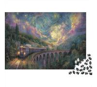 Van Gogh Starry Train Puzzles 1000 Piece Puzzle Challenge Toy Adults And over 12 Years Old Creative Puzzles Educational Game Home Decoration Gift 38x26cm/1000pcs