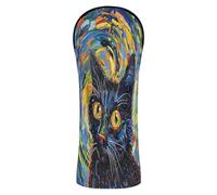 Van Gogh-style Black Cat Head Covers for Golf Clubs Headcover with Interchangeable No. Tags for Fairway Wood Hybrid